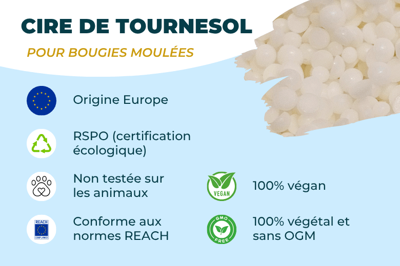 Cire de tournesol pour bougies moulées et fondants parfumés