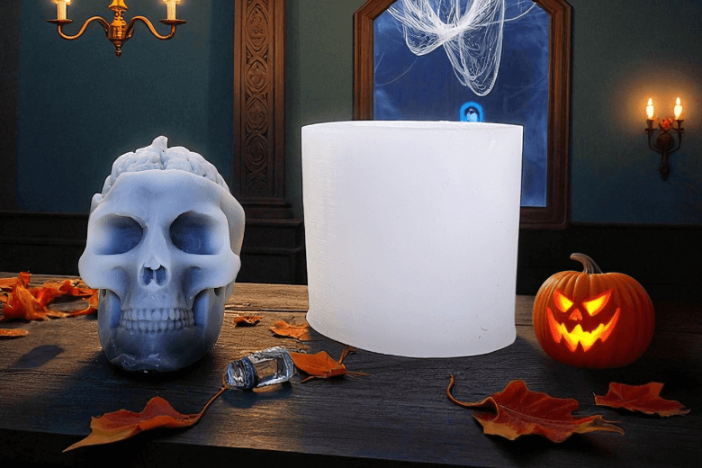 Moule en silicone tête de mort pour des bougies à Halloween