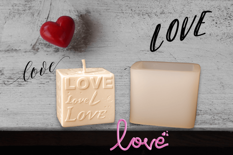 Moule bougie en silicone "cube LOVE" pour exprimer l'amour