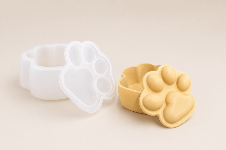 Moule silicone boîte patte de chat avec couvercle Jesmonite