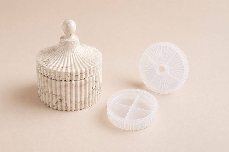 Moule silicone pot élégant strié avec couvercle Jesmonite