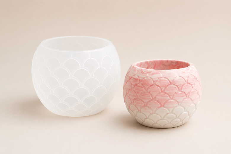 Moule silicone pot à bougie écailles de poisson Jesmonite