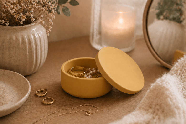 Moule silicone pot rond bas lisse avec couvercle Jesmonite