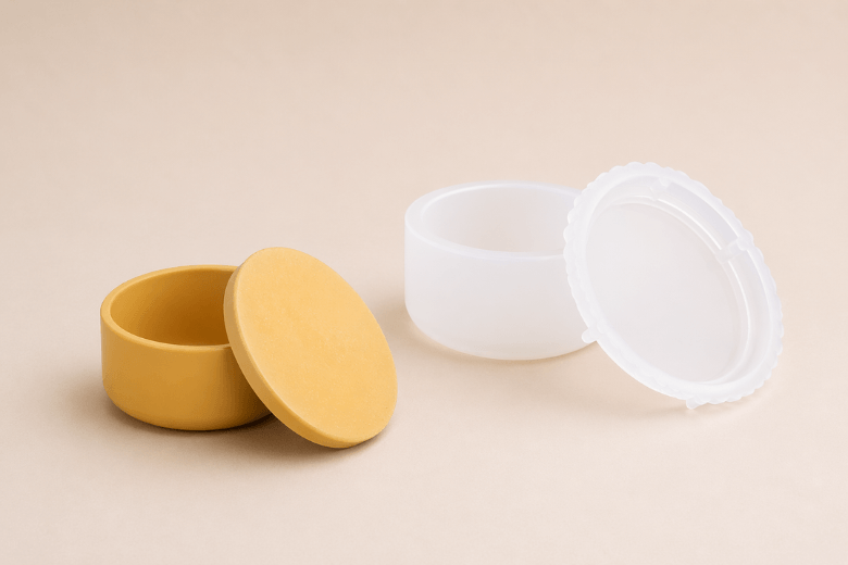 Moule silicone pot rond bas lisse avec couvercle Jesmonite