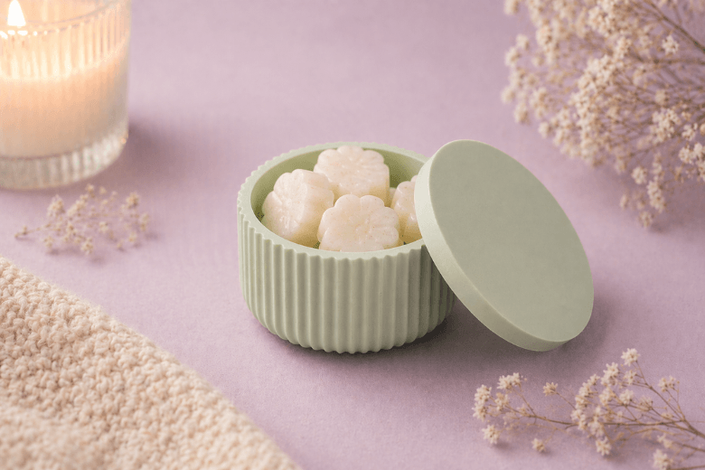 Moule silicone pot rond bas rayé avec couvercle Jesmonite