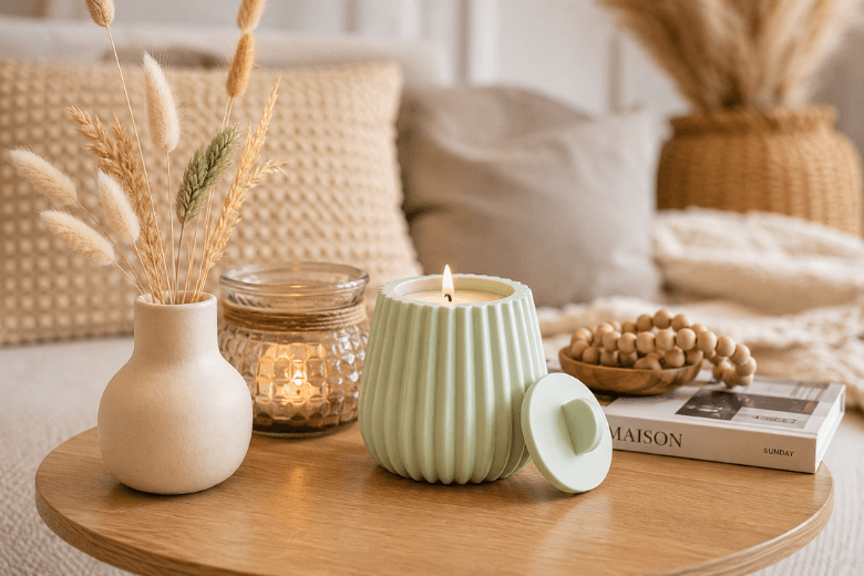 Moule silicone pot à bougie rayures fines pour Jesmonite