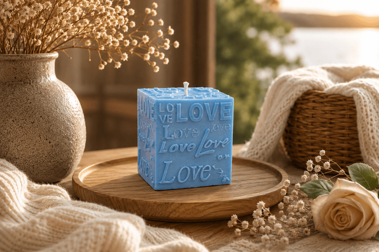 Moule bougie en silicone "cube LOVE" pour exprimer l'amour
