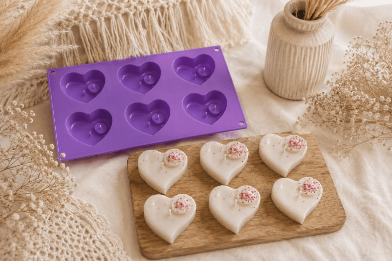 Moule silicone pour la fabrication de fondants parfumés en forme de coeur