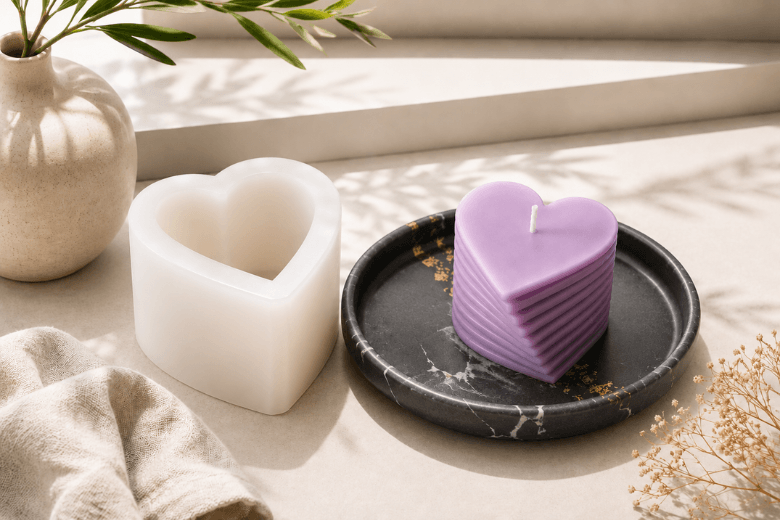 Moule silicone en forme de cœur pour la fabrication de bougies moulées