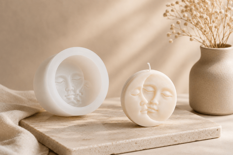 Moule silicone en forme de visage de lune et de soleil facile à démouler