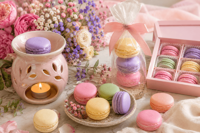 Ce moule  en forme de macarons vous permet de fabriquer de jolies fondants parfumés
