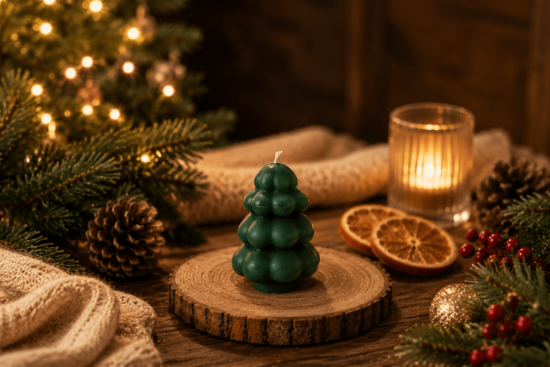 Moule silicone pour bougies en forme d'arbre de Noel élégant.
