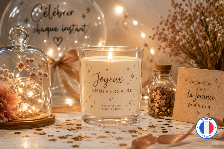 Parfum pour bougies "Joyeux anniversaire" aux notes gourmandes et sucrées