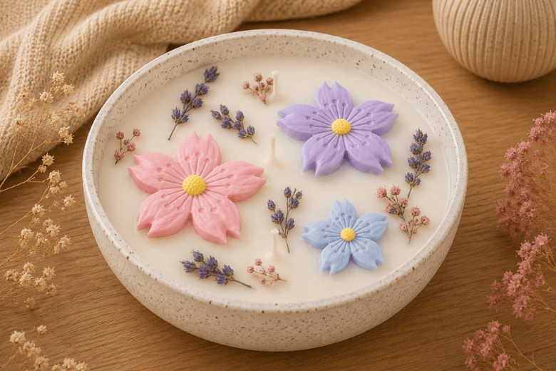 Moule 3 Fleurs de Cerisier en Silicone pour bougies décoratives