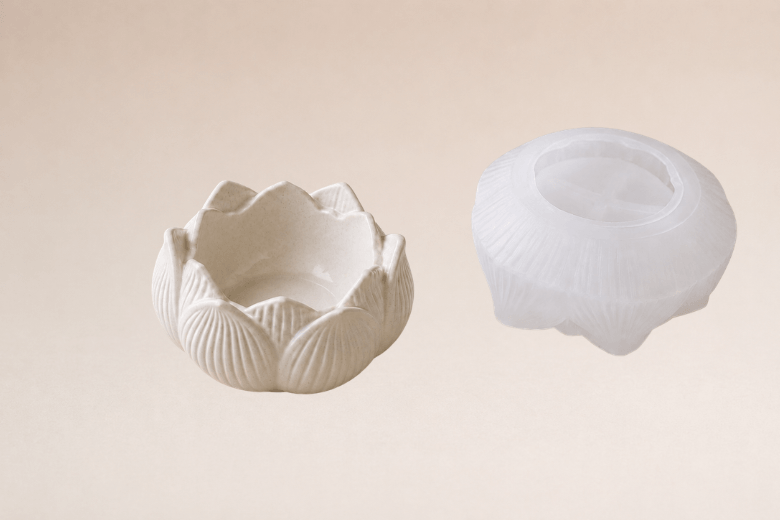 Moule Silicone Pot à Bougie Lotus pour des créations en Jesmonite