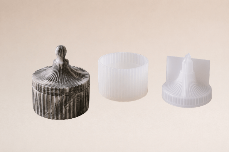 Moule silicone pot élégant strié avec couvercle Jesmonite