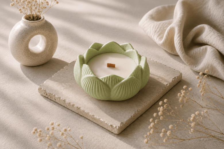 Moule Silicone Pot à Bougie Lotus pour des créations en Jesmonite