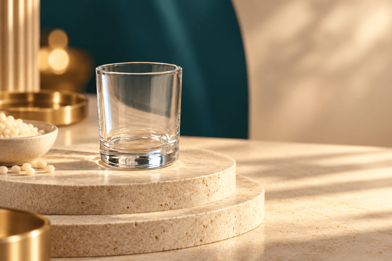 Contenants en verre 90ml pour la création de bougies coulées.
