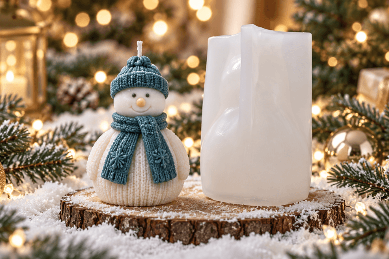 Moule silicone pour bougies bonhomme des neiges facile à démouler
