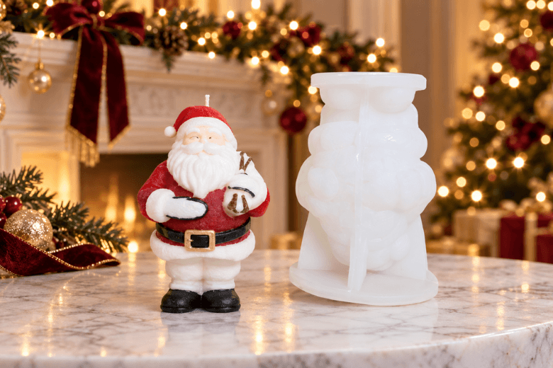 Moule en silicone père Noël pour bougies sur le thème ambiance festive