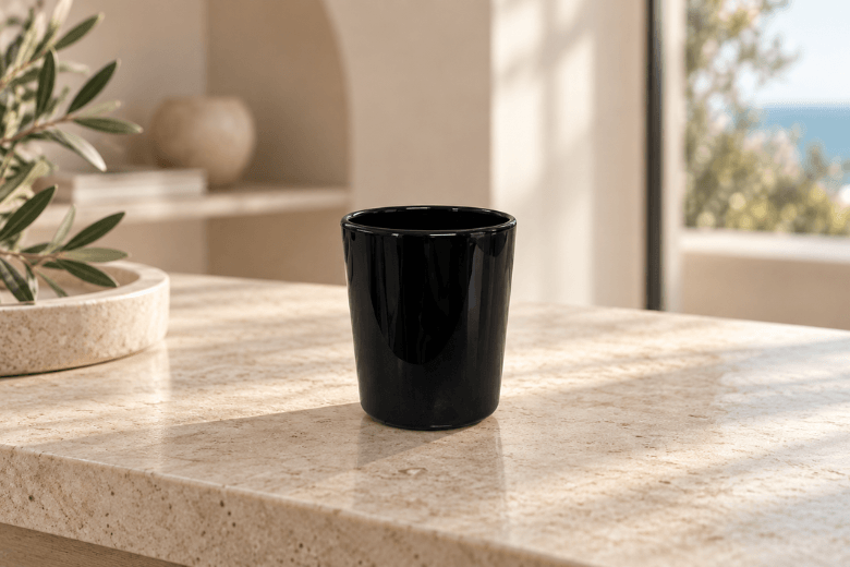 Verre noir brillant 200ML pour la fabrication de bougies parfumées.